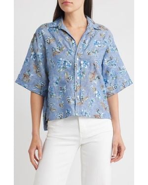 Frank & Eileen Short Sleeve Linen Button-Up Shirt - Blue