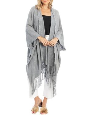Saachi Hooded Fringe Cotton Ruana - Gray