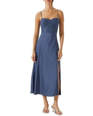 Astr Lace Bustier Sleeveless Midi Dress - Blue