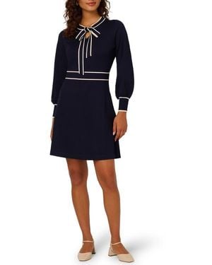 Adrianna Papell Tie Neck Long Sleeve Fit & Flare Sweater Dress - Blue
