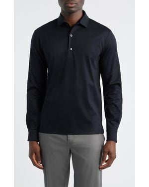 Aurélien Mercerized Cotton Long Sleeve Polo - Black
