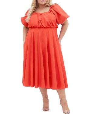 City Chic Rosabella Puff Sleeve Midi Dress - Red