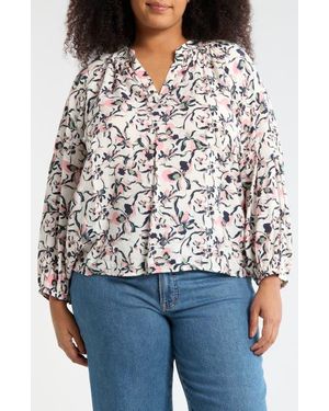 Caslon Floral Long Sleeve Popover Top - White