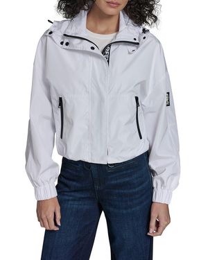 KARL LAGERFELD Short Hooded Logo Rain Jacket - Blue