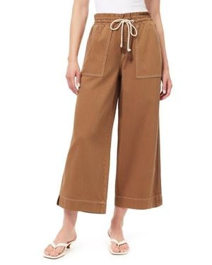 Kensie Trapunto Stitched Pocket Crop Wide Leg Pants - Brown