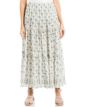 Max Studio Floral Wreath Print Tiered Cotton Blend Maxi Skirt - Multicolor