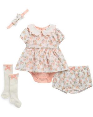 Nicole Miller Floral Dress, Bloomers, Headband & Socks Set - Pink