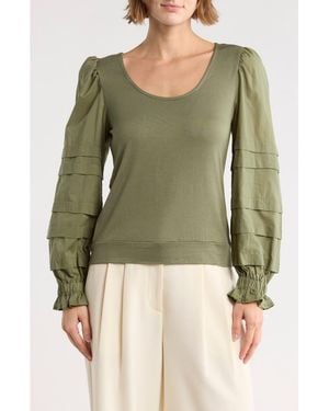 Tart Collections Marilee Mixed Media Long Sleeve Top - Green