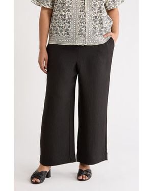 Max Studio Wide Leg Textured Woven Drawstring Pants - Black