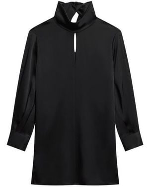Theory Blouson Sleeve Cutout Satin Dress - Black