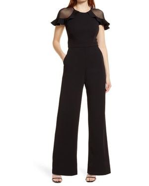 Eliza J Illusion Ruffle Shoulder Jumpsuit - Black