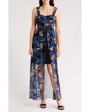 Connected Apparel Walk Through Floral Midi Dress - Blue