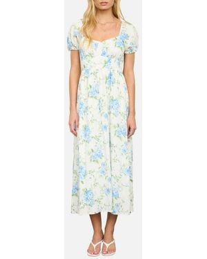 AUGUST SKY Puff Sleeve Midi Dress - White