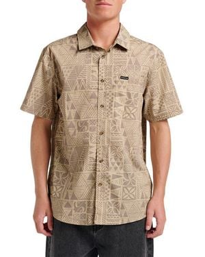 Quiksilver Geo Print Cotton Blend Button-Up Shirt - Natural