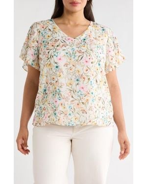 Vince Camuto Print Tulip Sleeve Top - Natural
