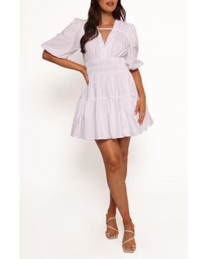 Petal & Pup Alessia Smocked Waist Cotton Minidress - White