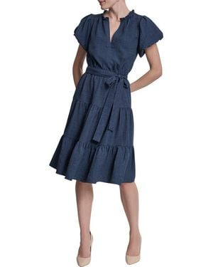 DKNY Bubble Sleeve Tiered Dress - Blue