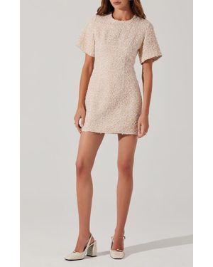 Astr Portilla Short Sleeve Tweed Minidress - Natural