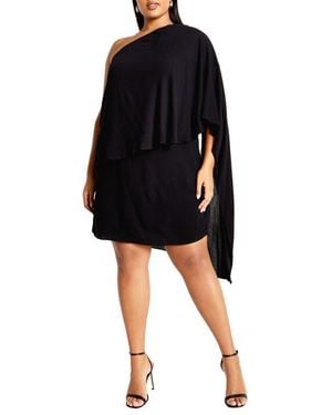 City Chic Lily One Shoulder Minidress - Black
