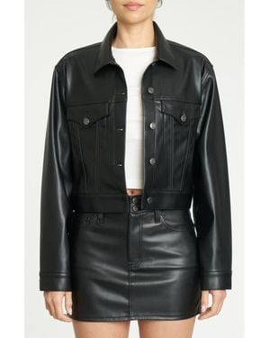 DAZE Chaser Faux Leather Trucker Jacket - Black