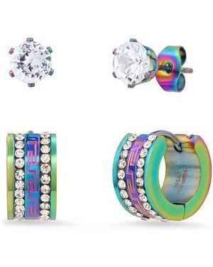 Steeltime Hmy Jewelry Ion Plated Stainless Steel Stud & Huggie Earrings - White