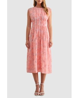 Mila + Mate Floral Cap Sleeve Cinched Waist Fit & Flare Midi Dress - Red