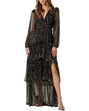 Astr Anora Long Sleeve Tiered Maxi Dress - Black