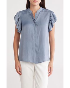 Gemma  Jane Ruffle Sleeve Button-Up Shirt - Blue