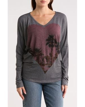 Go Couture V-Neck Dolman Sleeve Sweater - Gray