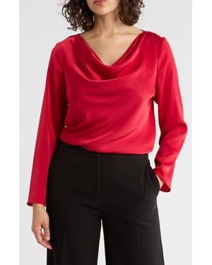 Gemma Jane Cowl Neck Long Sleeve Satin Top - Red