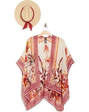 Vince Camuto Tropical Blooms Topper & Sun Hat Set - Red