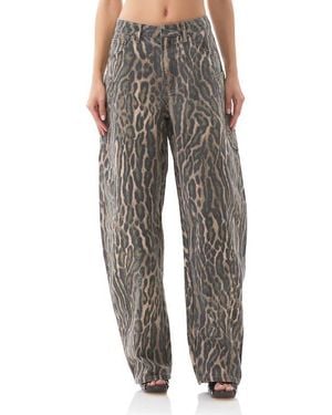 AFRM Bexley Leopard Barrel Leg Jeans - Gray