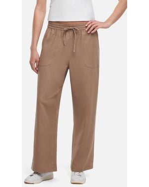 Three Dots Drawstring Linen Blend Ankle Wide Leg Pants - Natural