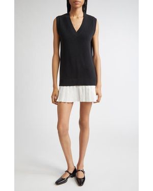 Cinq À Sept Indiana Mixed Media Cotton Blend Minidress - Black