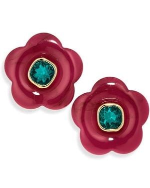 Natasha Couture Crystal & Resin Flower Stud Earrings - Red