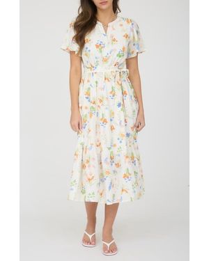 AUGUST SKY Flutter Sleeve Midi Dress - Natural