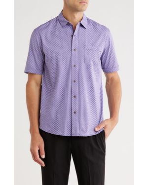 Nicoby Regular Fit Short Sleeve Knit Button-Up Shirt - Purple