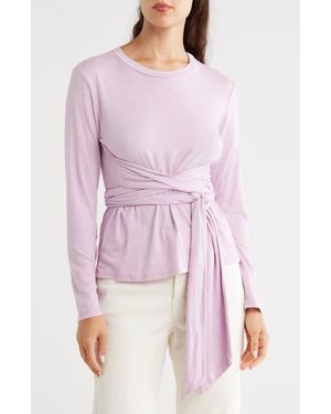 Go Couture Tie Front Long Sleeve Knit Top - Pink