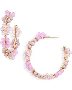 Cara Beaded Flower Hoop Earrings - Pink
