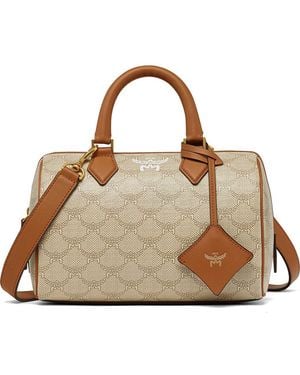 MCM Small Ella Lauretos Boston Coated Canvas Satchel - Metallic