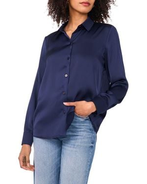 Vince Camuto Satin Long Sleeve Button-Up Shirt - Blue