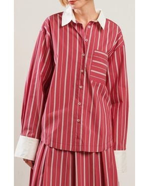 FREEMARKET Striped Long Sleeve Button Front Shirt - Red