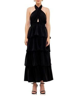 Endless Rose Halter Neck Tiered Maxi Dress - Black