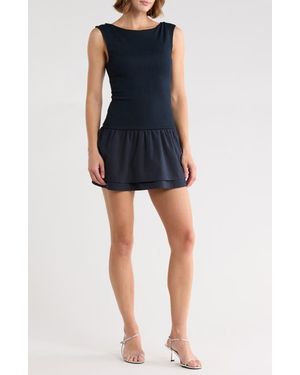Madden Girl Tie Back Drop Waist Double Layer Dress - Blue