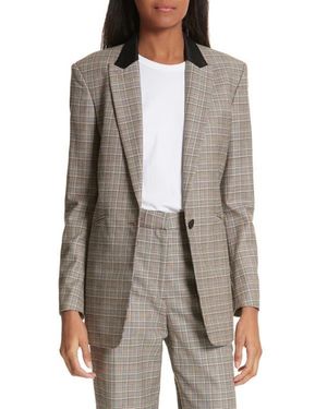 Rag & Bone Ridley Velvet-trimmed Checked Wool And Cotton-blend Blazer - Gray