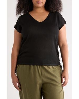 Max Studio Ruched Cap Sleeve Sweater - Black