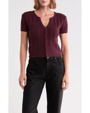 Vigoss Cable Short Sleeve Cardigan - Purple