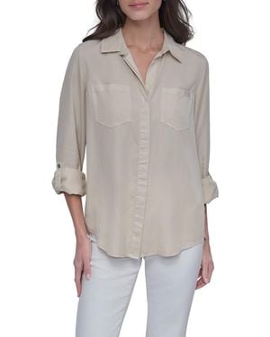 DKNY Tencel Lyocell Chambray Button-Up Shirt - Gray