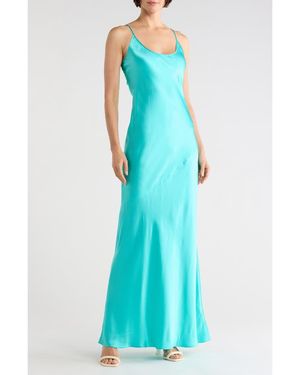 L'Agence Charmaine Spaghetti Strap Silk Gown - Blue