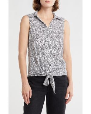 Adrianna Papell Tie Hem Button-Up Shirt - Gray